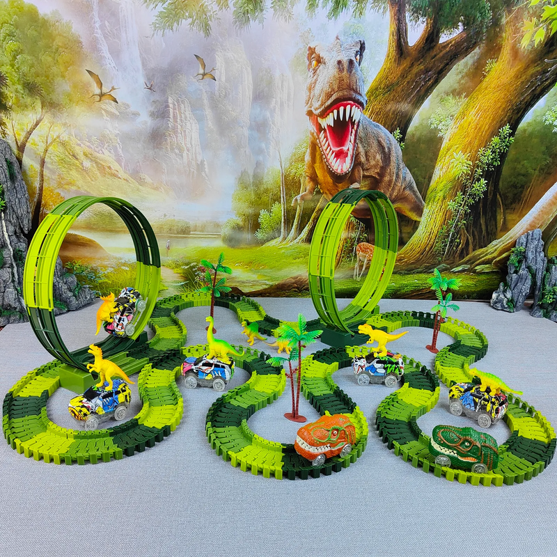 Kit de Brinquedo de Pista Flexível com Carros e Dinossauros Mágicos