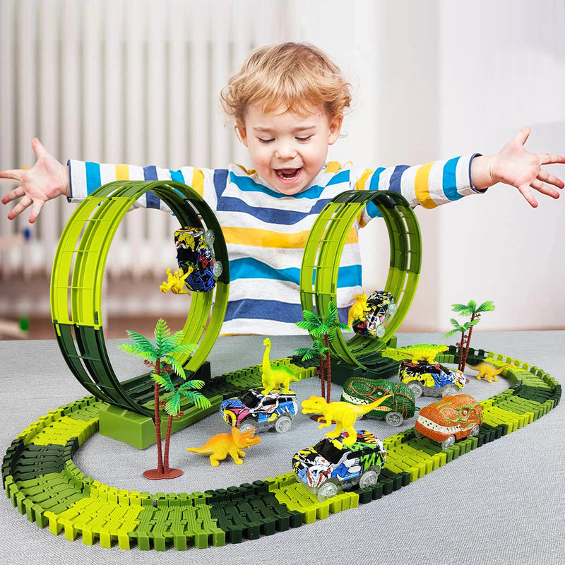 Kit de Brinquedo de Pista Flexível com Carros e Dinossauros Mágicos