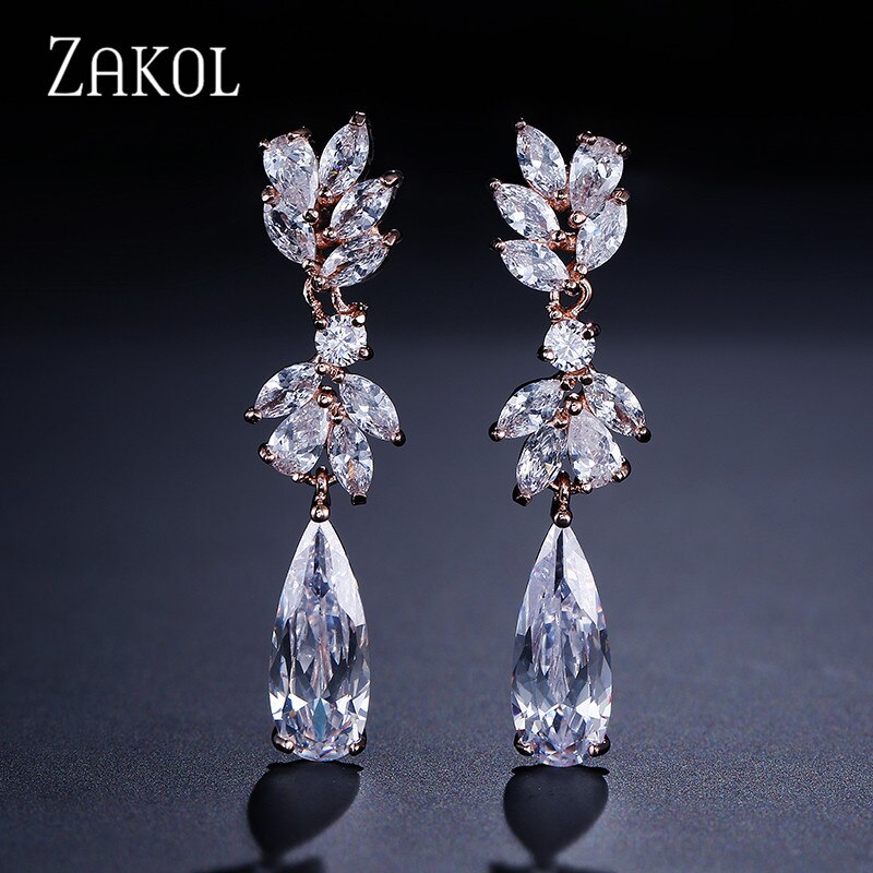 Brincos Nupciais de Zircônia Branca - Zakol Dangle