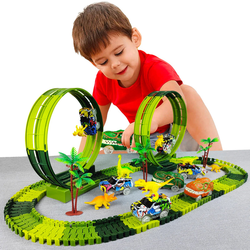 Kit de Brinquedo de Pista Flexível com Carros e Dinossauros Mágicos