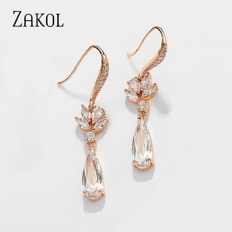 Brincos Nupciais de Zircônia Branca - Zakol Dangle