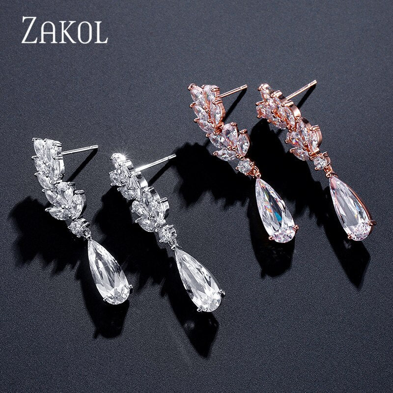 Brincos Nupciais de Zircônia Branca - Zakol Dangle