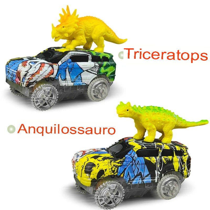 Kit de Brinquedo de Pista Flexível com Carros e Dinossauros Mágicos