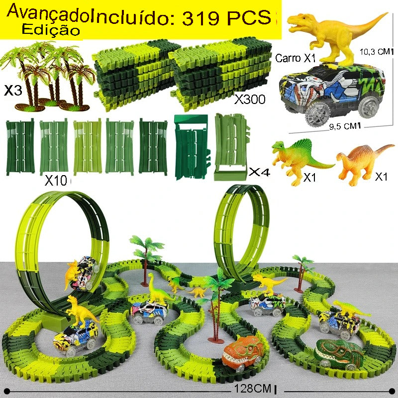 Kit de Brinquedo de Pista Flexível com Carros e Dinossauros Mágicos