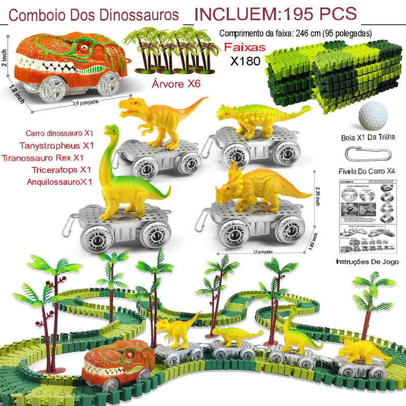 Kit de Brinquedo de Pista Flexível com Carros e Dinossauros Mágicos